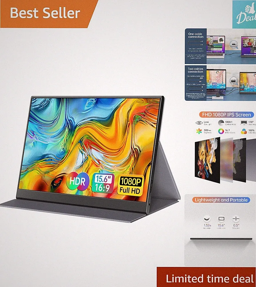Lightweight 15.6-Inch Portable Gaming Monitor - 1080P Showcasing Vibrant Colors