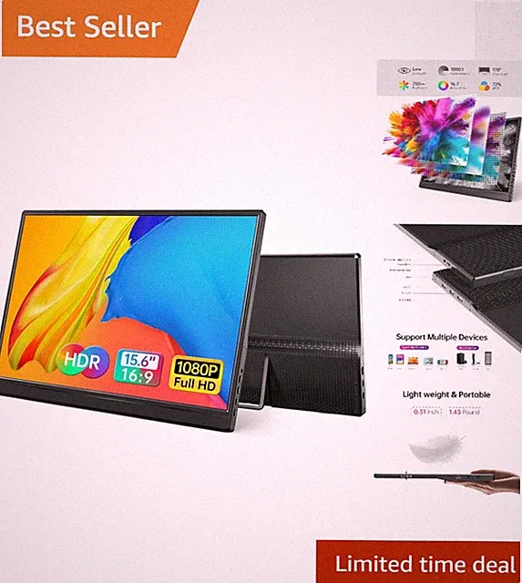 Lightweight 15.6'' USB-C & HDMI Monitor - Perfect for On-The-Go Gaming