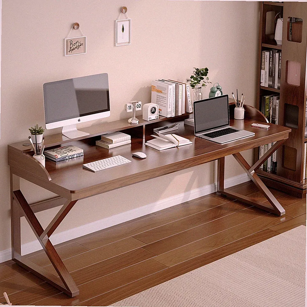 Long Desk with Monitor Stand - 71" Double Long Computer Table for 2-Person Wo...