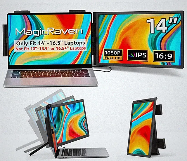 MAGICRAVEN Laptop Screen Extender, 14 1080P IPS Portable Monitor Travel Monit...