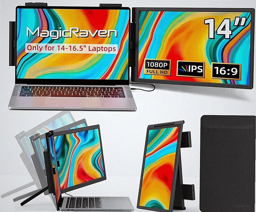 MAGICRAVEN Laptop Screen Extender, 14 1080P IPS Portable Monitor Travel Monit...