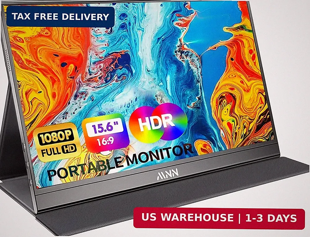 MNN Portable Monitor 15.6inch FHD 1080P 60Hz USB C HDMI Gaming Ultra-Slim IPS Di