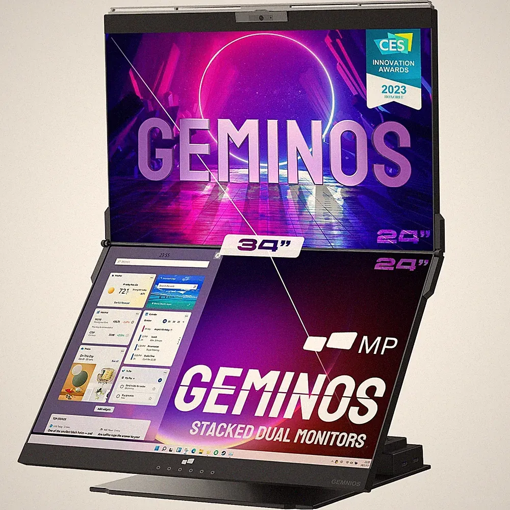 Mobile Pixels Geminos Dual 24" Stacked Computer Monitors with Webcam&Speakers