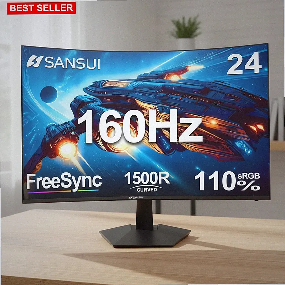 Monitor 24 Inch Curved Gaming 160Hz FHD 1ms Led Screen Matte Contrast