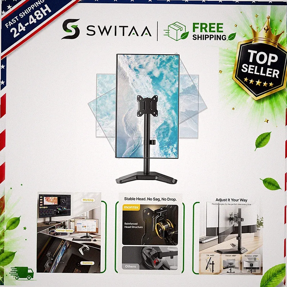 monTEK Single Monitor Stand for 17-32" Screens, 22 lbs, Adjustable Desk Mount