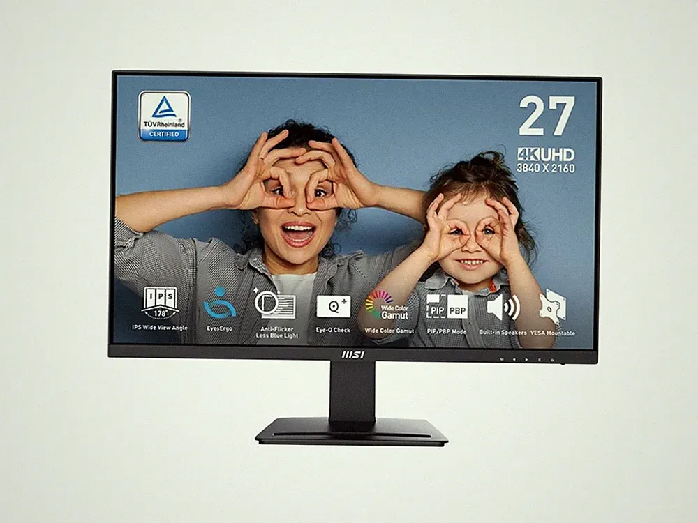 MSI 27 inch UHD 4K 60Hz IPS Adaptive Sync Computer Monitor with phone accessory