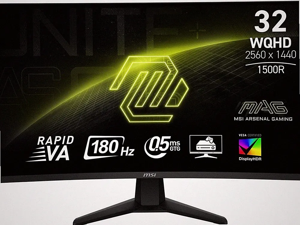 MSI 32 inch WQHD 2K 1440P 180Hz with AMD FreeSync 0.5ms HDR400 101% sRGB Curved