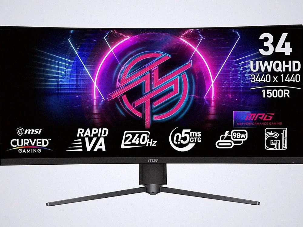 MSI 34 inch UltraWide QHD 2K 1440P 240Hz Adaptive Sync 0.5ms HDR400 RGB USB-C