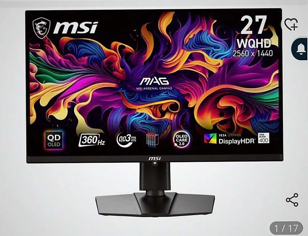 MSI MAG 271QPX QD-OLED 27" 16:9, QD-OLED Gaming Monitor, 360Hz 0.03ms, 2560 x 14
