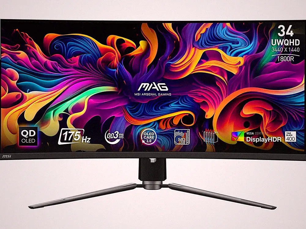 MSI MAG 341CQP 34" UWQHD QD-OLED Curved Gaming Monitor, 175 Hz HDR400, USB-C
