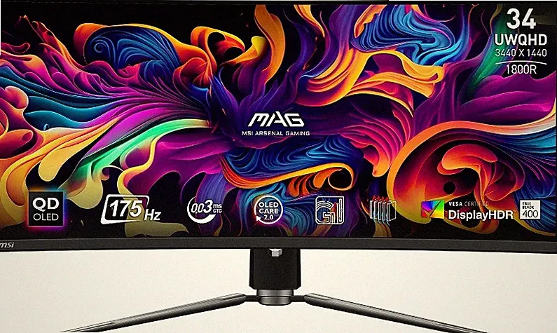 MSI MAG 341CQP QD-OLED 34" UWQHD Gaming Monitor, 175Hz/0.03ms HDR 400