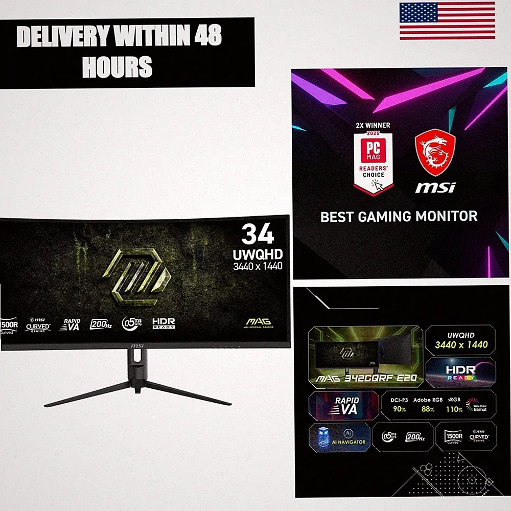 MSI MAG 342CQRF E20 34in UWQHD 200Hz Curved Gaming Monitor