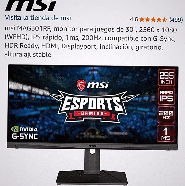 MSI MAG301RF 29.5" 21:9 Rapid IPS Gaming Monitor 2560x1080 200Hz 1ms