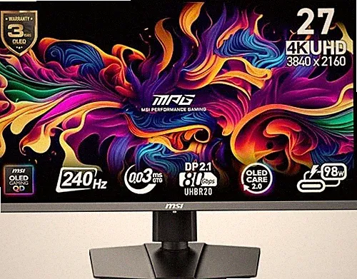 MSI MPG 272URX QD-OLED 27" UHD 240Hz Adaptive-Synch HDMI DP Port - BLACK