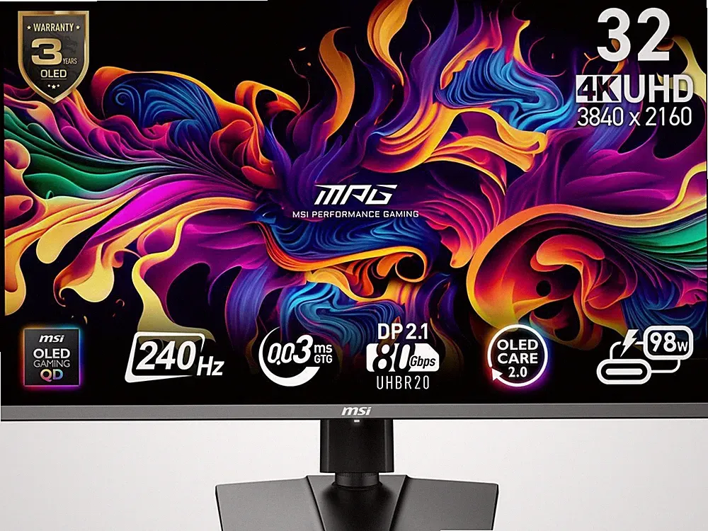 MSI MPG 322URX QD-OLED 31.5" UHD 4K, 240Hz Gaming Monitor HDR400, USB-C, G-Sync