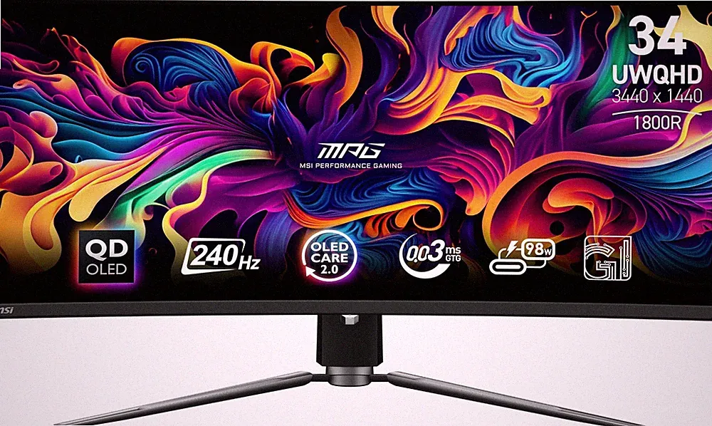 MSI MPG 341CQPX QD-OLED 34" UWQHD Gaming Monitor, 240Hz/0.03ms HDR 400 G-SYNC