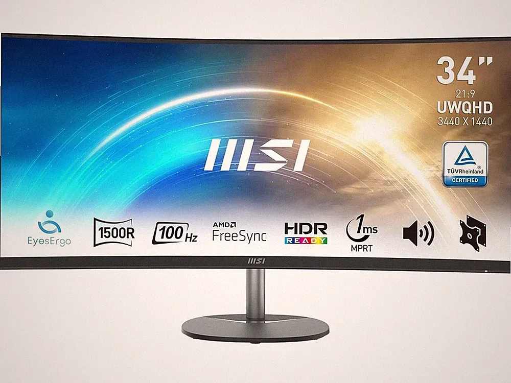 MSI PRO MP341CQ 34" VA UWQHD Curved Monitor 100Hz, 1ms, FreeSync, Speakers, Tilt