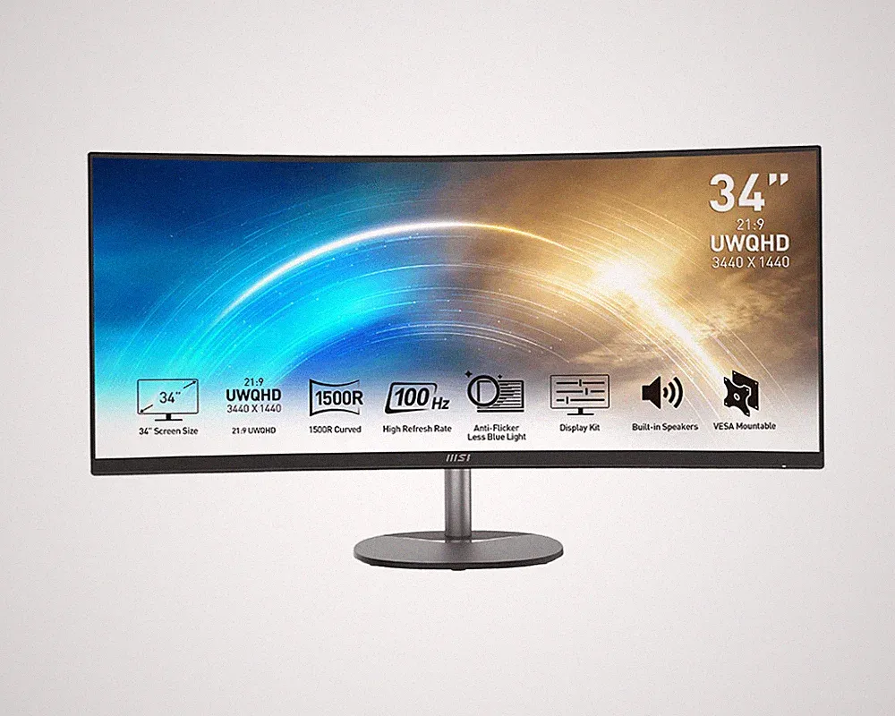 MSI PRO MP341CQ curved 34" 3440 x 1440 UWQHD 100 Hz VA 300 cd/m 4 ms Monitor