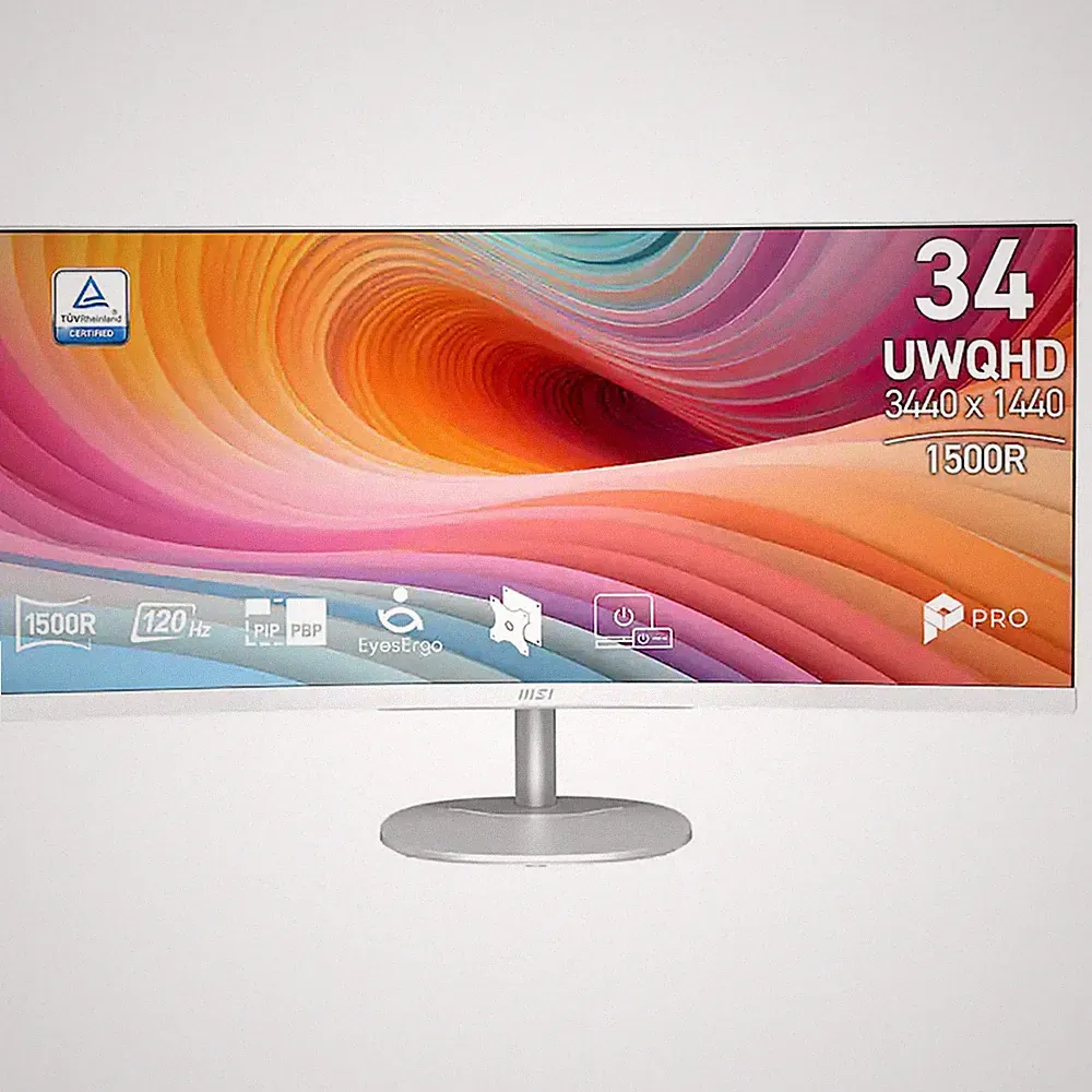 MSI PRO MP341CQ E12 34" 21:9 UWQHD 120Hz Curved VA LCD HDR Monitor, White