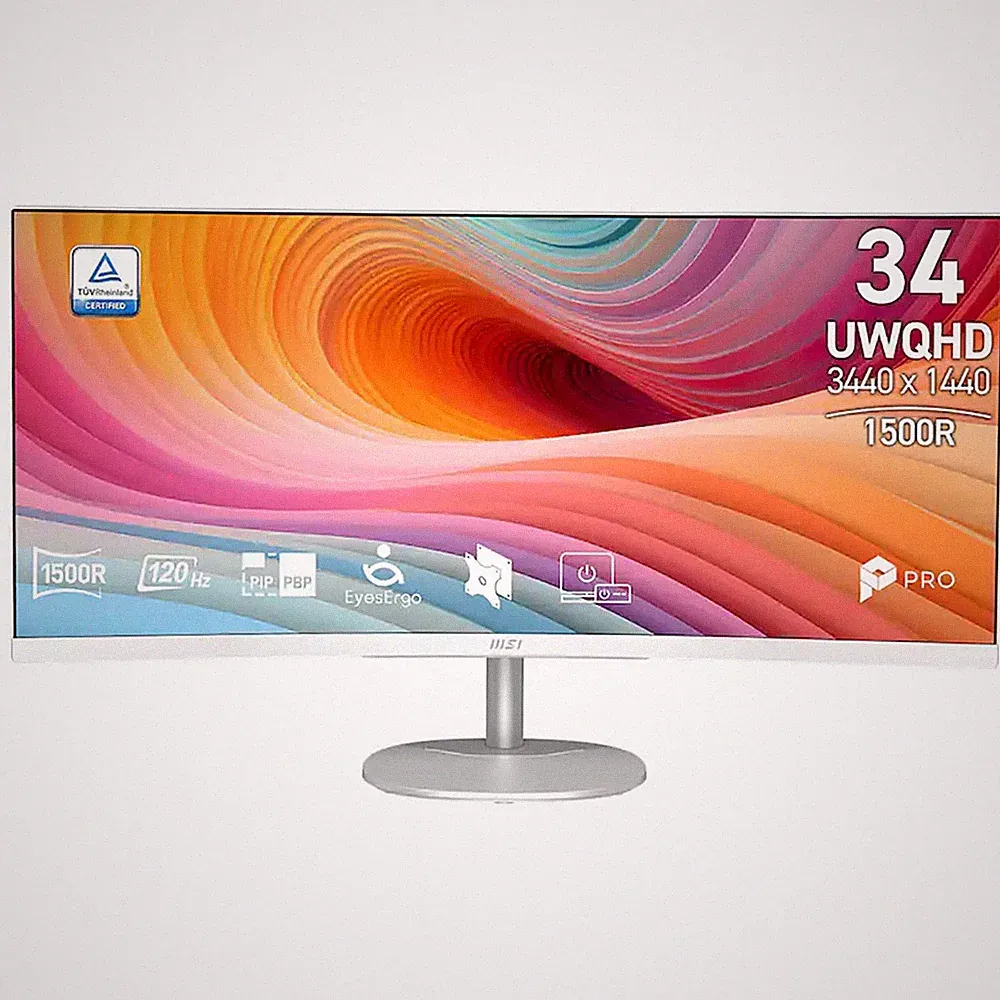 MSI PRO MP341CQ E12 34" 21:9 UWQHD 120Hz Curved VA LCD HDR Monitor, White