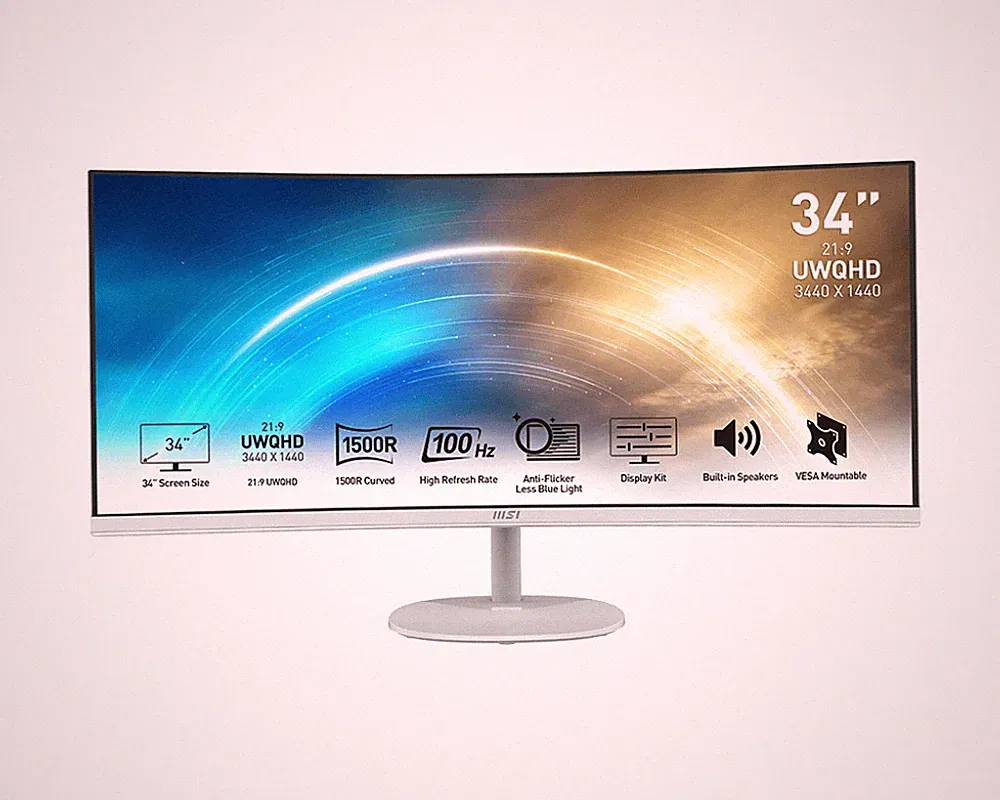MSI PRO MP341CQW curved 34" 3440 x 1440 UWQHD @ 100 Hz VA 3000:1 Monitor White
