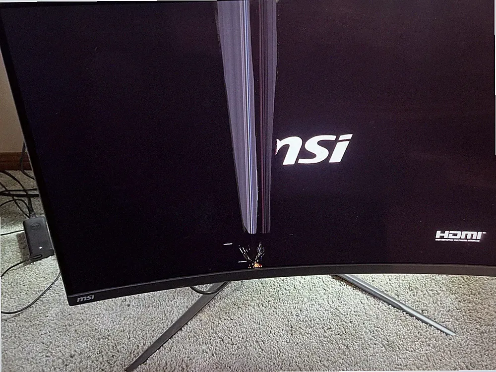 msi rpg 321CURX QD-OLED 32 inch curved 4k 240hz monitor broken screen