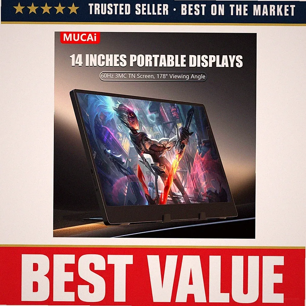 MUCAI 14" Portable Monitor 1366x768 TN 60Hz 3ms USB-C Built-in Speakers
