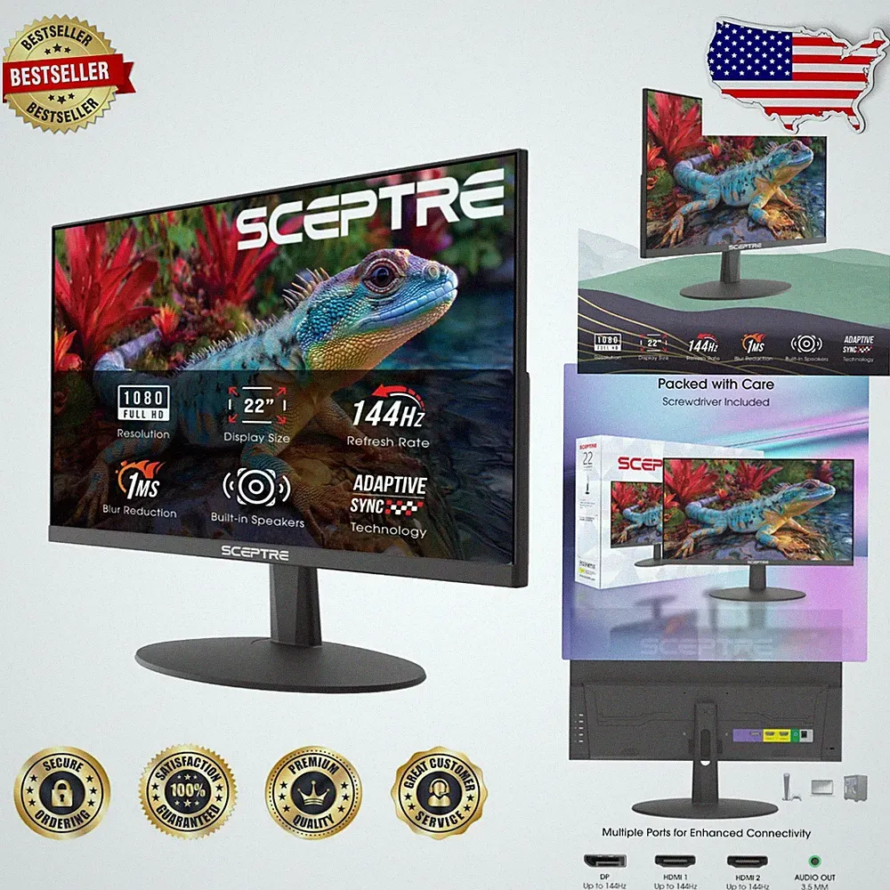 New 22" 1080p LED Monitor 144Hz 1ms Response FreeSync HDMI DP Speakers