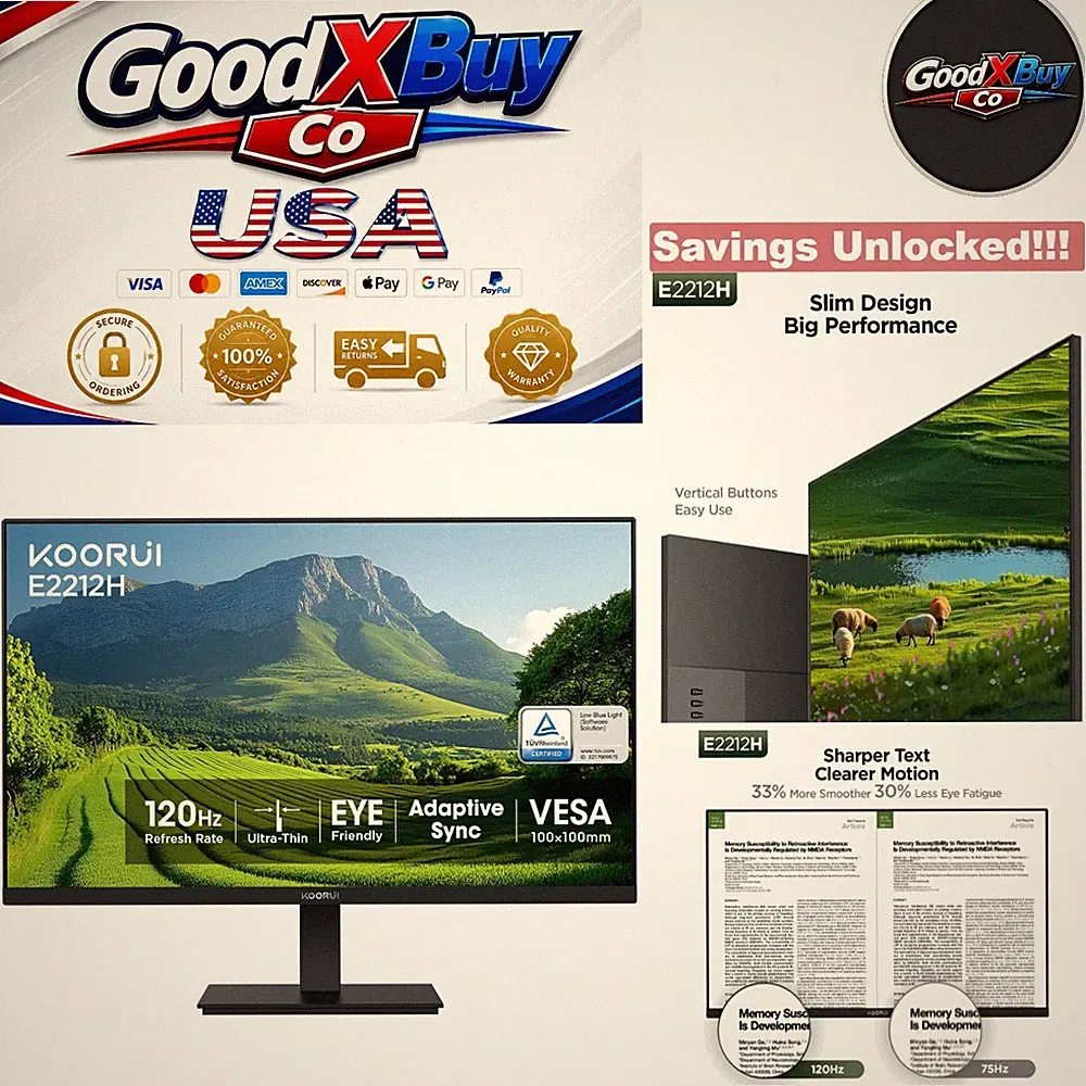 New 22 Inch FHD 1080P Gaming Monitor VA Panel 120Hz HDMI VESA Tilt Black