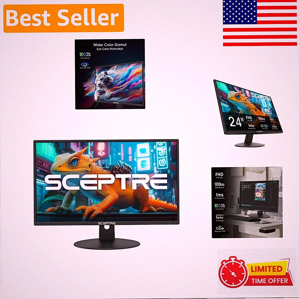 New! 24-Inch 100Hz Monitor with 100% sRGB & Built-In Speakers in Machine Black