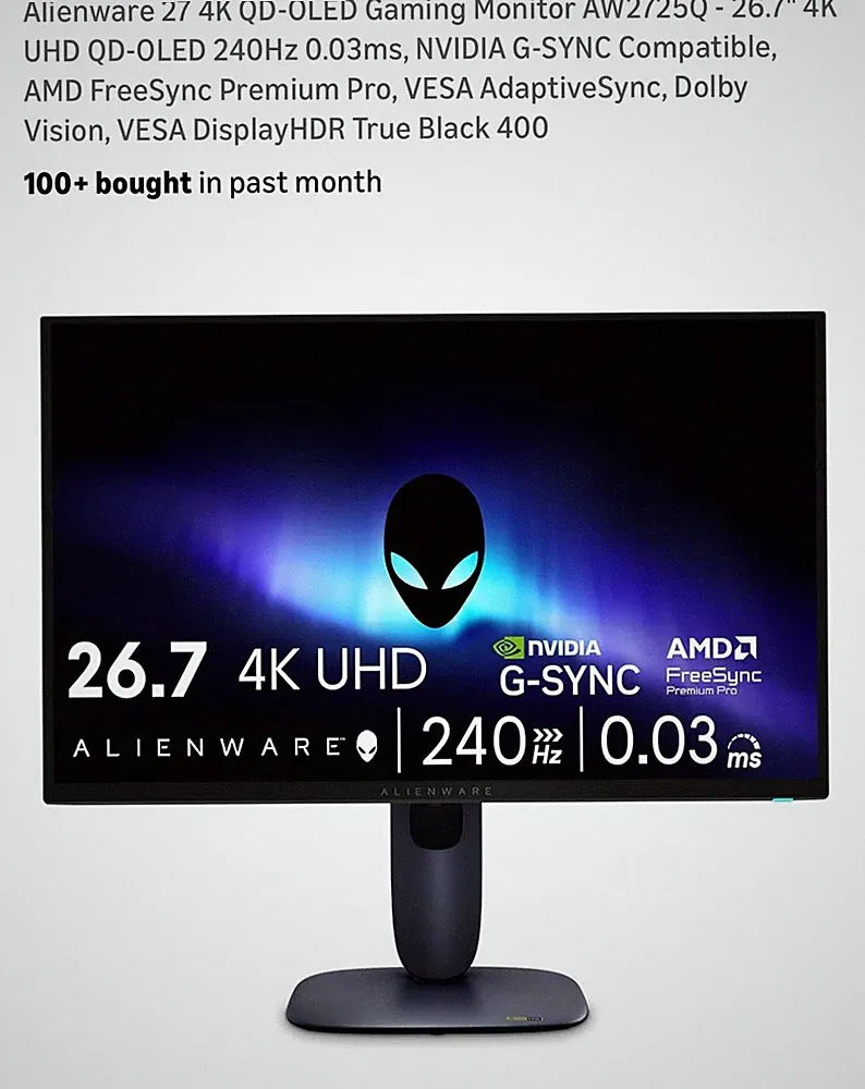 New! 27 4K QD-OLED 240HZ Alienware Gaming Monitor AW2725Q - 26.7" 4K UHD 240Hz