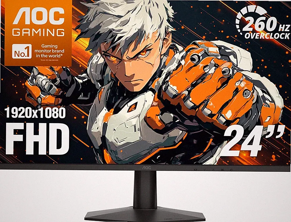 New - AOC 24 Inch Gaming Monitor FHD 260Hz Overclocked IPS 0.3ms HDR, 24G51ZE