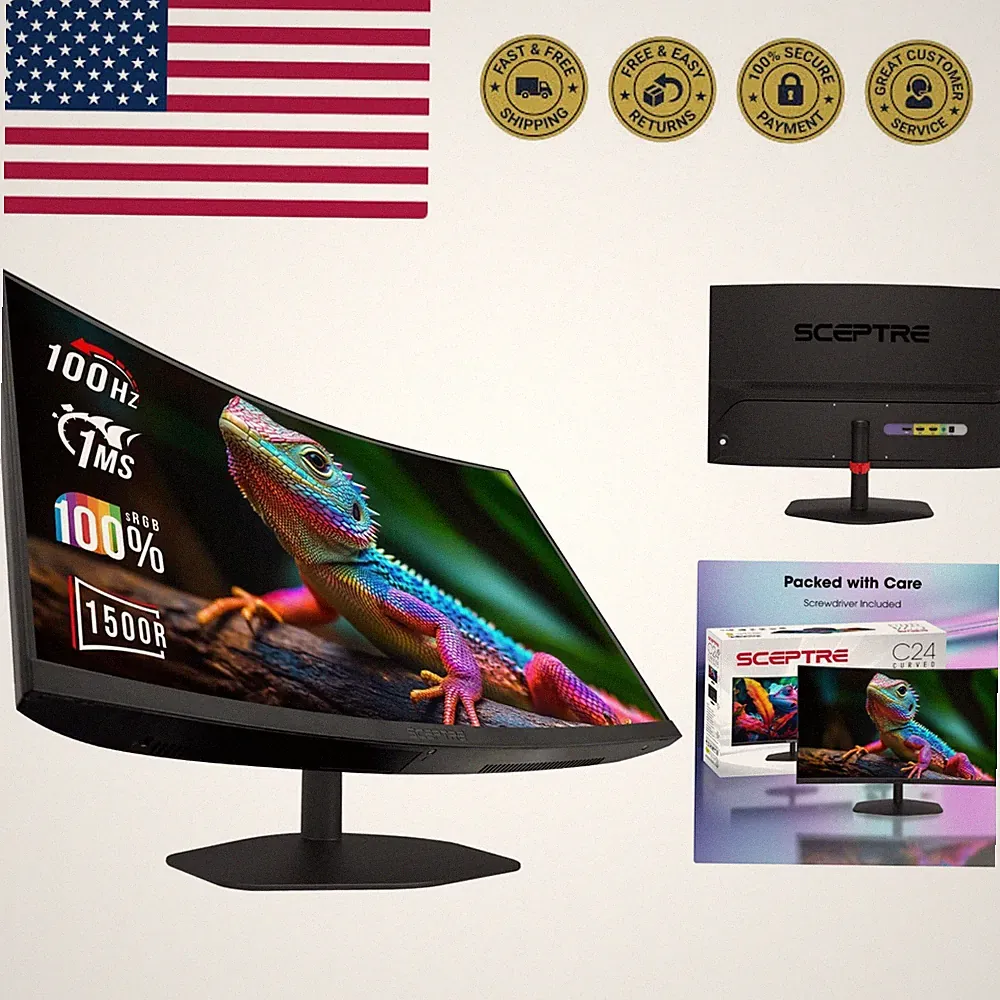 New! Curved 24-inch Gaming Monitor 1ms 100Hz 1500R DisplayPort HDMI X2 Eye Ca...