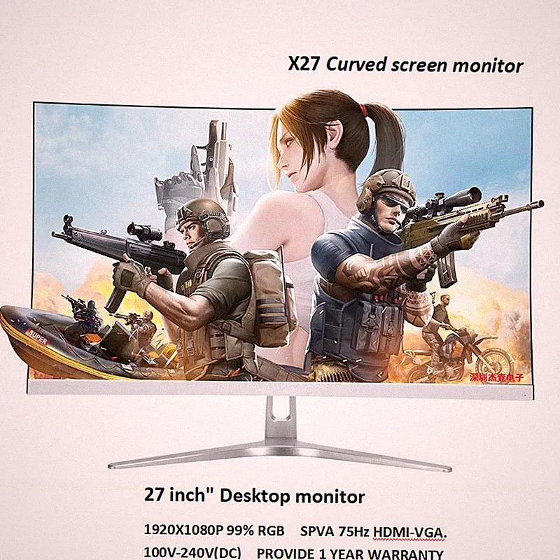 New Curved 27 inch 75hz Gaming PC Monitor HD LED Curved Monitor for computer