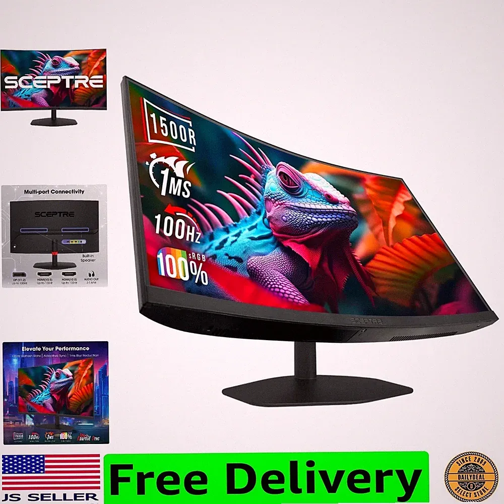 New Curved 27-inch Gaming Monitor 1500R 100Hz HDMI X2 DisplayPort 1ms 100% sR...