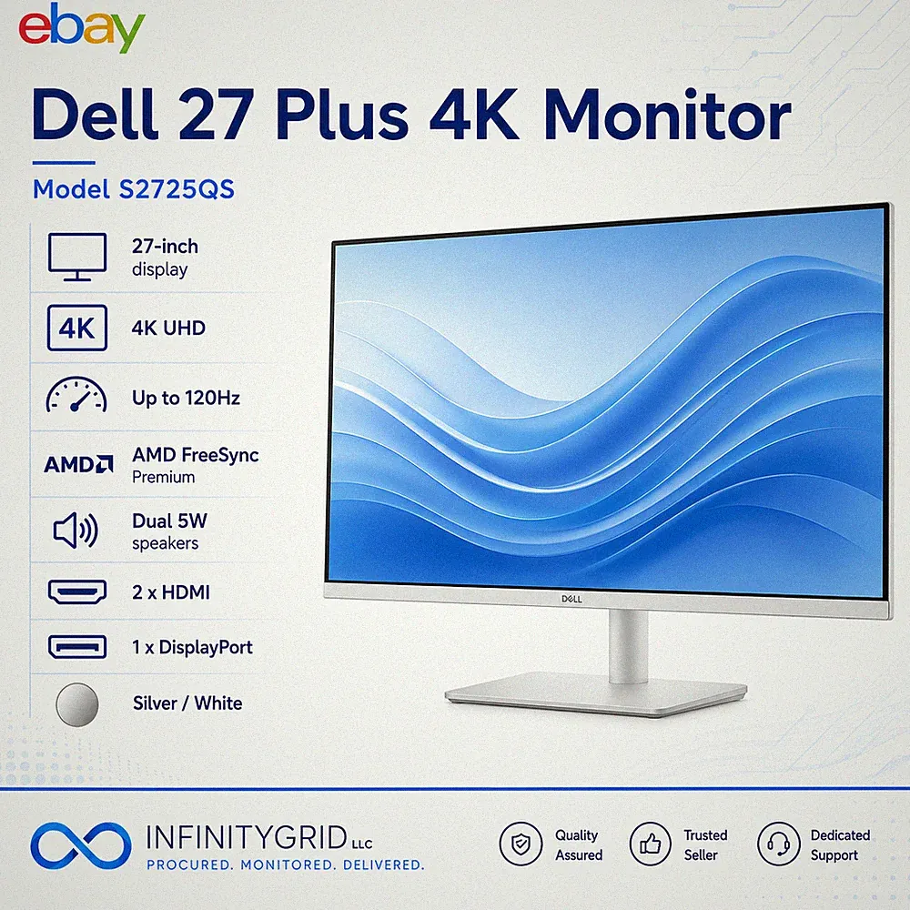 NEW Dell 27 Plus S2725QS 27" 4K UHD 120Hz Monitor HDMI DP Speakers FreeSync