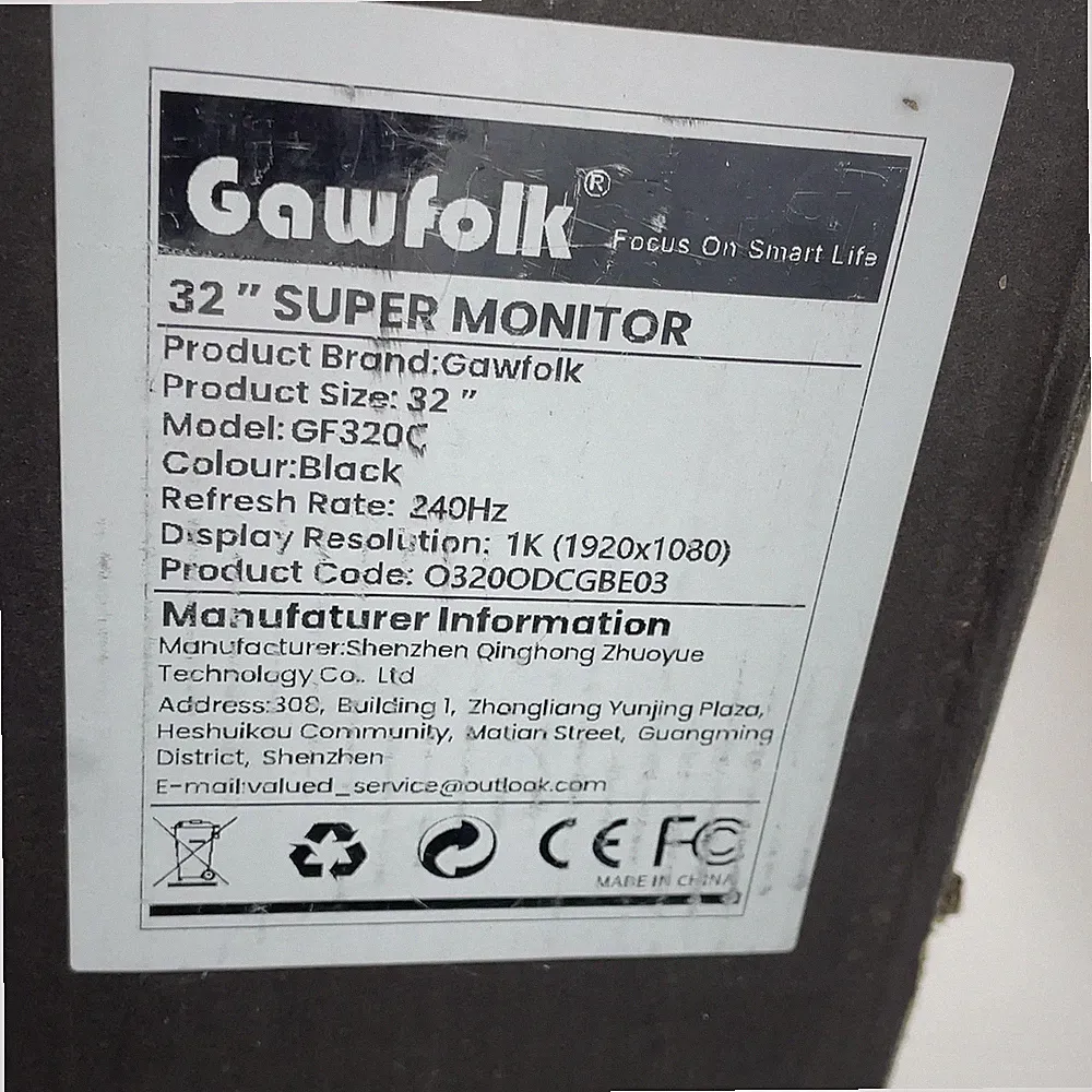 New Gawfolk 32" Curved Gaming Monitor GF320C FHD LCD VA 1800R panel 240Hz 2ms