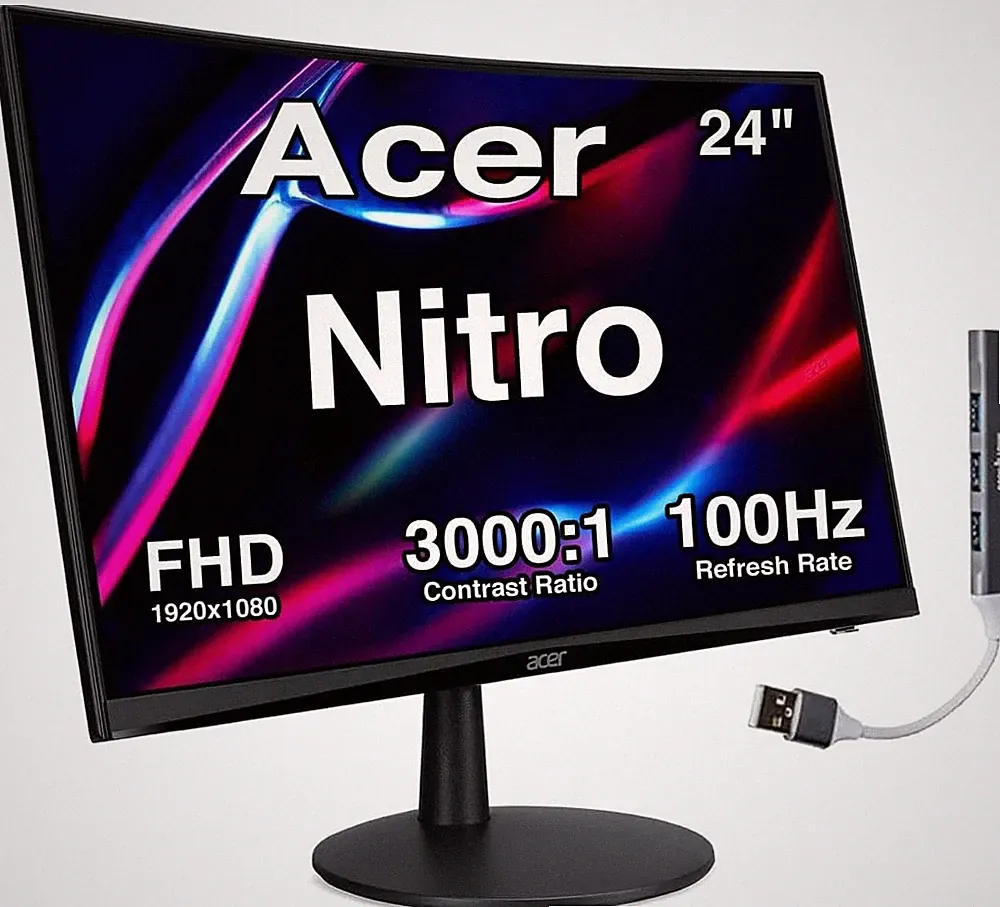 Nitro 24" Curved Gaming Monitor, 100Hz FHD, 1ms, VESA Mount, HDMI, USB Expander