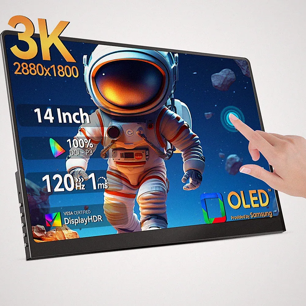 OLED 120Hz Portable Monitor 14" 3K 2880x1800 Portable Touchscreen Display w/VESA