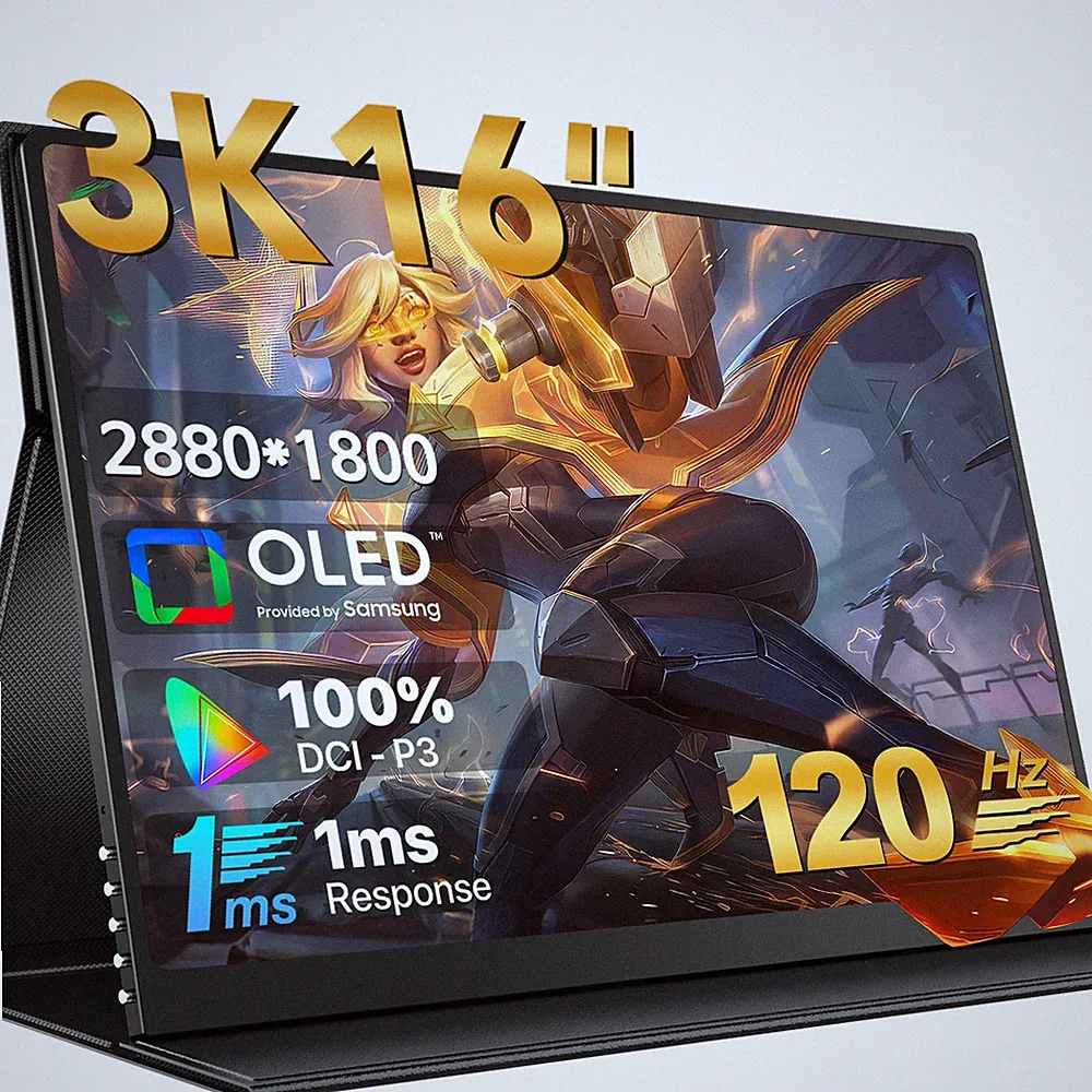 OLED Portable Monitor 16" 3K 120Hz Gaming Screen Switch Disaply 100000:1 500Nits