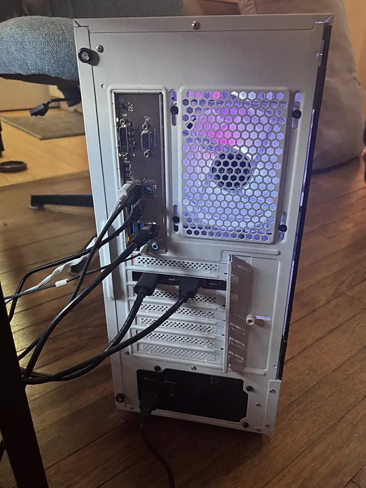 pc gaming pre built, includes 2 monitors, keyboard, and mic
