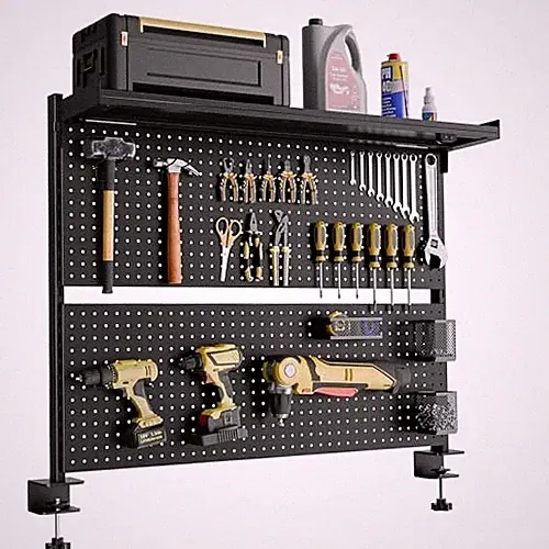 Pegboard with Dual Monitor Stand,Steel Pegboard for 43 inch Black