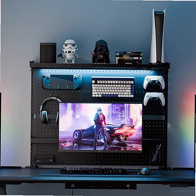 Pegboard with Dual Monitor Stand,Steel Pegboard for Desk,Computer Accessories