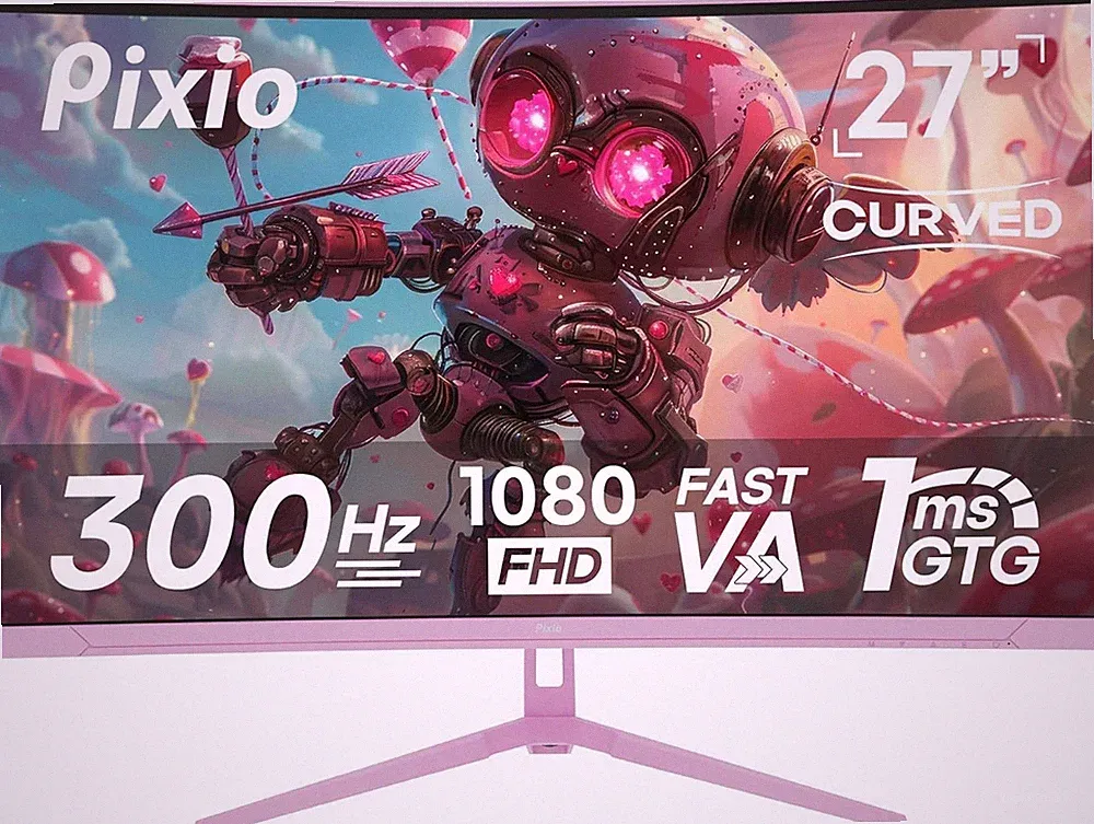 Pixio PXC279 Wave Pink 27" 300Hz Refresh Rate FHD 1080p Resolution 1650R Curved