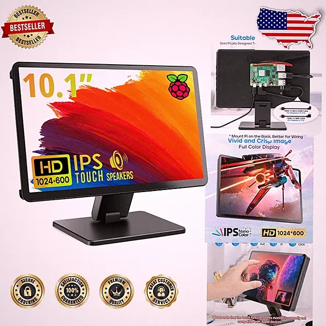 Portable 10.1" Touchscreen Monitor, 178° Viewing Angle, Glossy IPS HD Display...