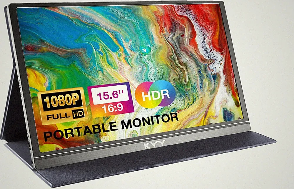 Portable 15.6" 1080P Monitor with Smart Cover - Ideal for Laptops & Consoles.