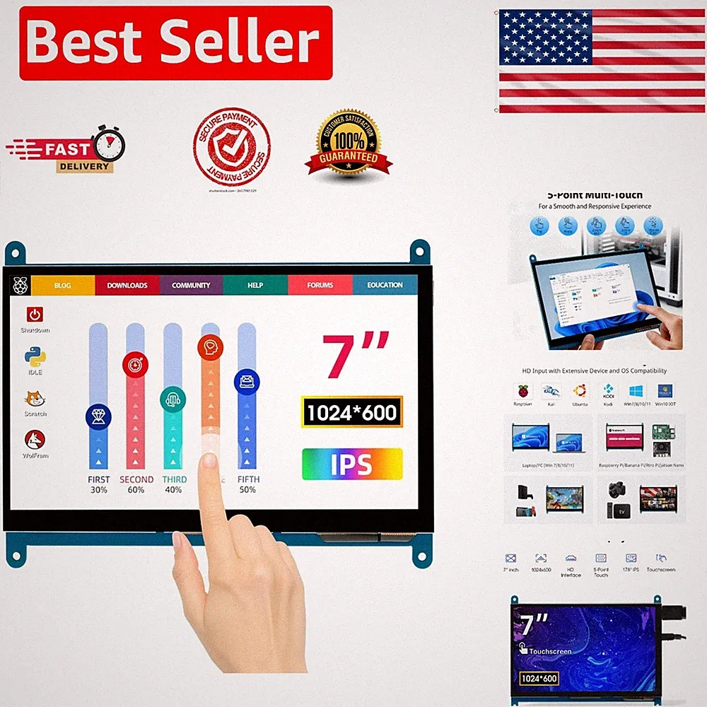 Portable 7 Inch Touch Screen Monitor with IPS Display - Plug and Play HDMI