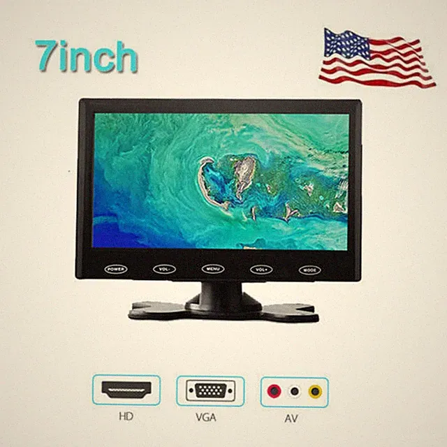 Portable 7" Security Monitor HD Display PC Screen AV/VGA/HDMI with Speaker