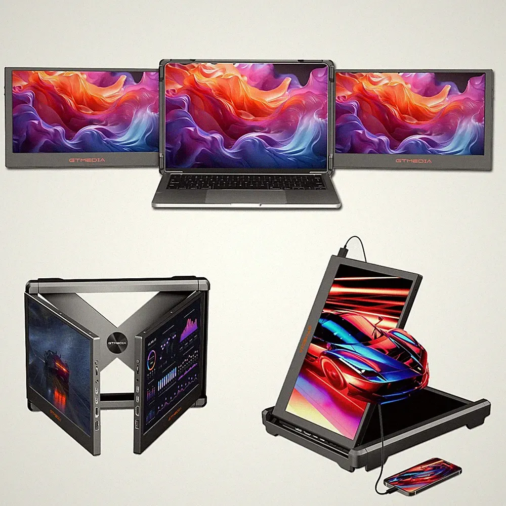 Portable Dual Monitor Screen Extender Tri-Screen Workstation for 13-17.3''Laptop