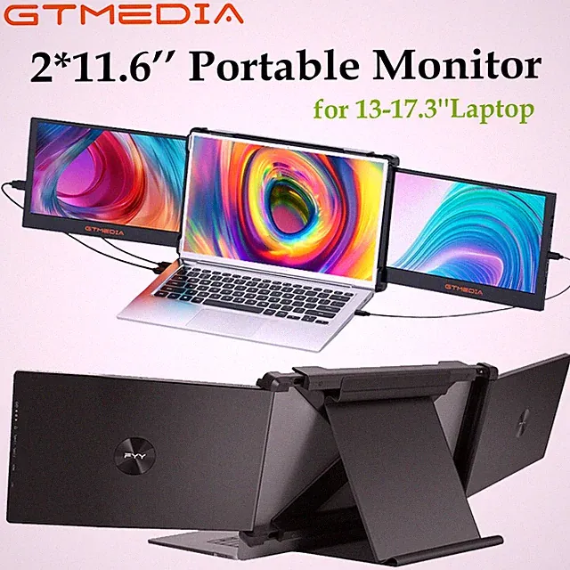 Portable Dual Monitor Screen Tri-Screen 60Hz 1080P Extender for 13-17.3'' Laptop